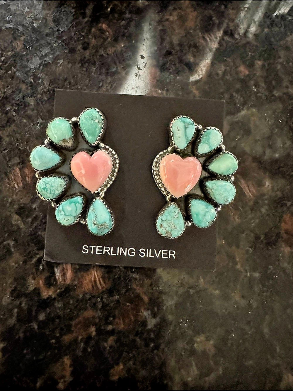 White water turquoise & pino conch Sterling Silver Stud Earrings NWT